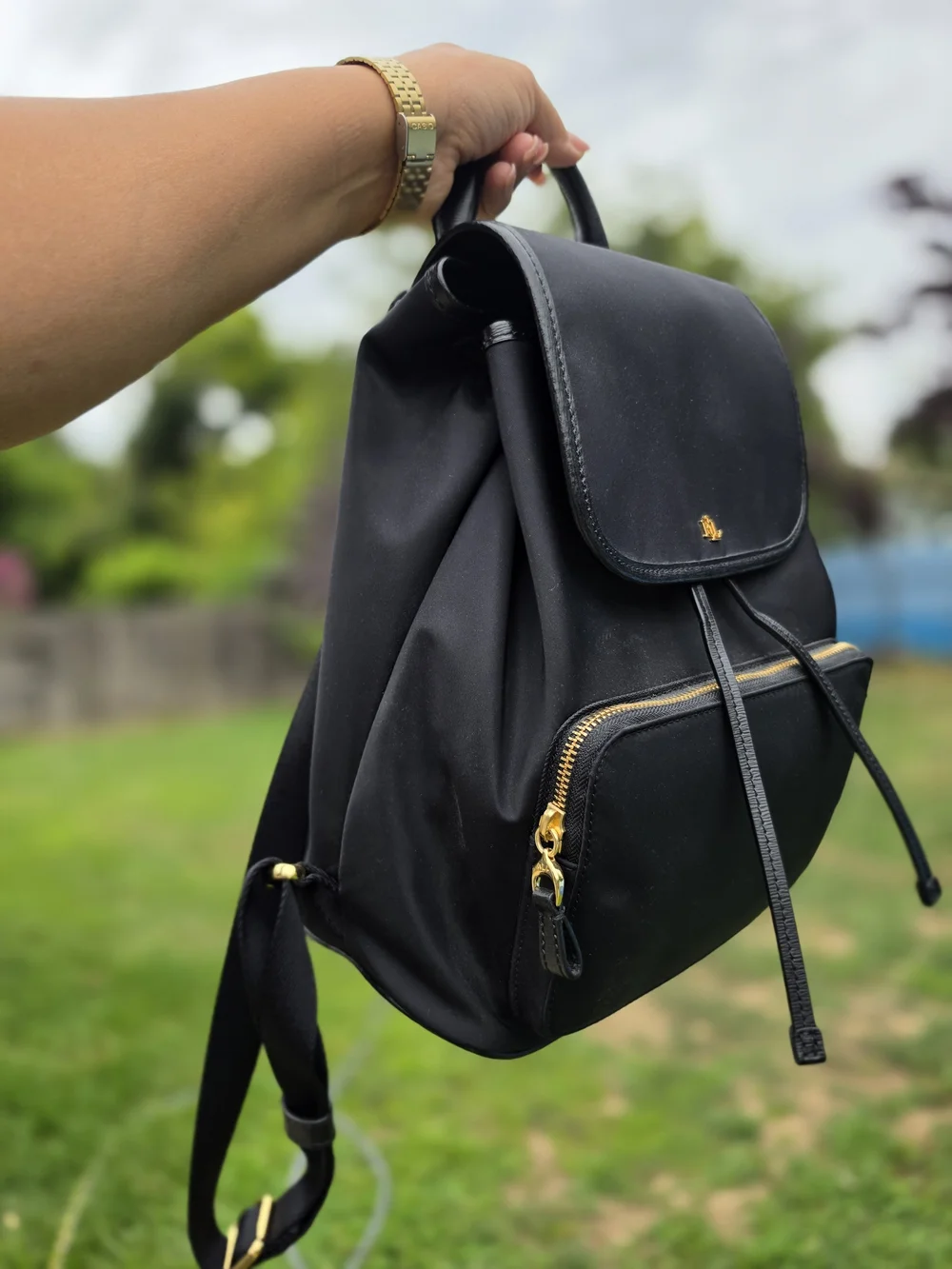 Ralph Lauren Black RL Logo Drawstring Backpack